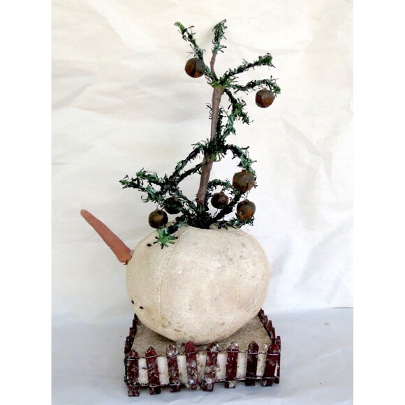 Unbranded Primitive Snowman w/Christmas Tree On Head Extra Long Nose - Picture 2 of 5